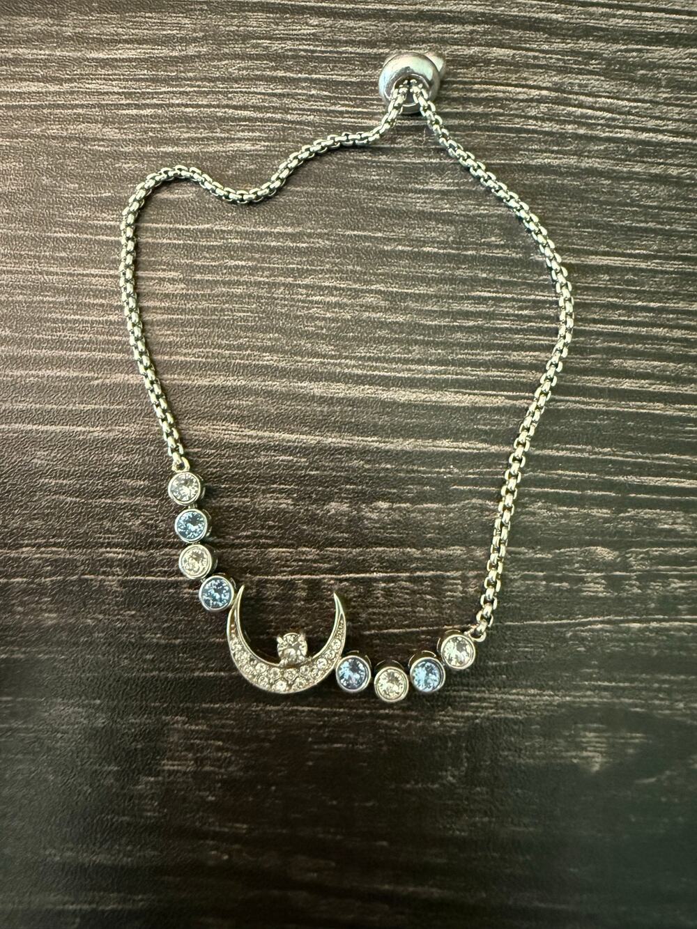Swarovski Symbolica Pave Cut, Moon, Blue, Rhodium Plated Adjustable Bracelet